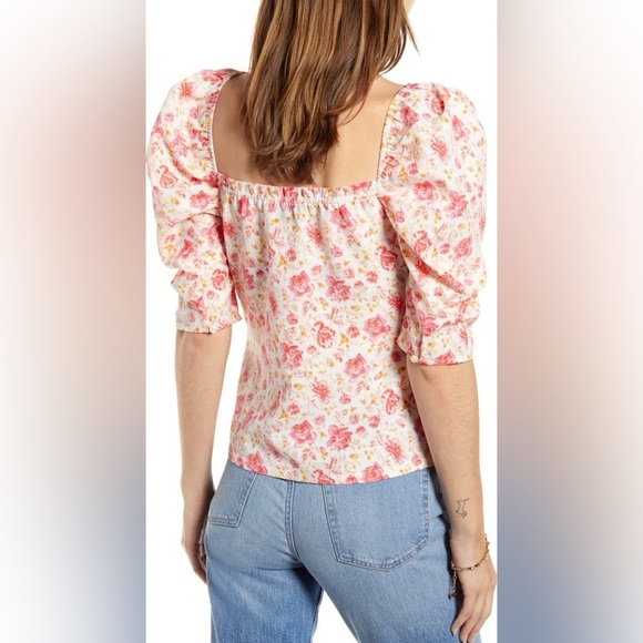 Something Navy Fitted Floral Surplice Top Small - Picture 3 of 14